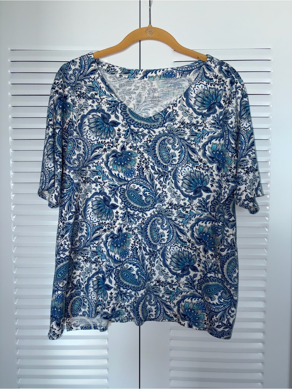 J. Jill Blue Paisley V-Neck Women's Large Petite Blouse